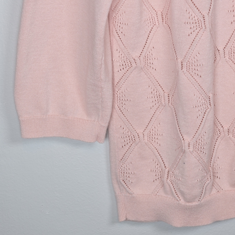 Talbots Women's Pointelle Pima Cotton Button Up Cardigan Sweater Pink 1X New - Picture 3 of 10